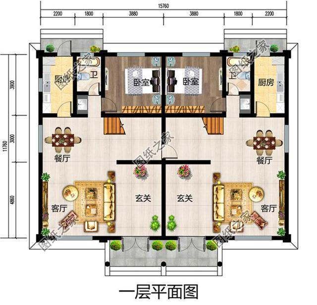 經(jīng)典農(nóng)村兄弟雙拼二層別墅設(shè)計(jì)圖，漂亮大方，快叫上自家兄弟一起蓋吧！