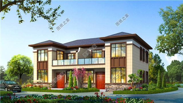 經(jīng)典農(nóng)村兄弟雙拼二層別墅設(shè)計(jì)圖，漂亮大方，快叫上自家兄弟一起蓋吧！