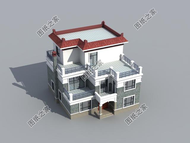 南方三層平頂樓房圖，現代流行款式，一座房子住三代