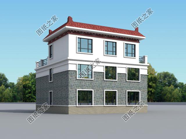 南方三層平頂樓房圖，現代流行款式，一座房子住三代