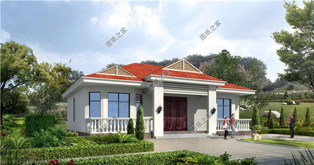 一層斜屋頂自建房圖，簡簡單單，看著漂亮住著舒服就行了