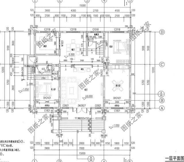 農村自建房設計圖15×12米，簡約大氣，內部結構簡單明了