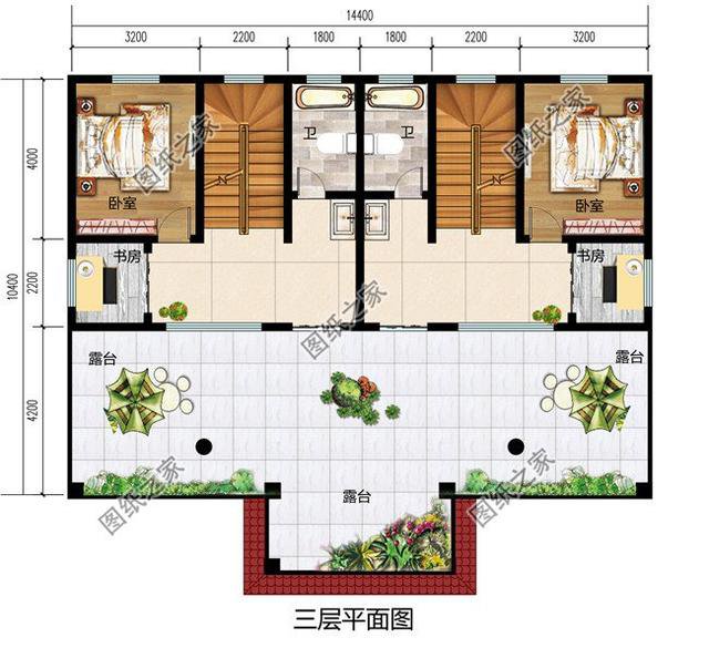 四間雙拼別墅圖，建一棟一家人互相幫襯，生活和和睦睦