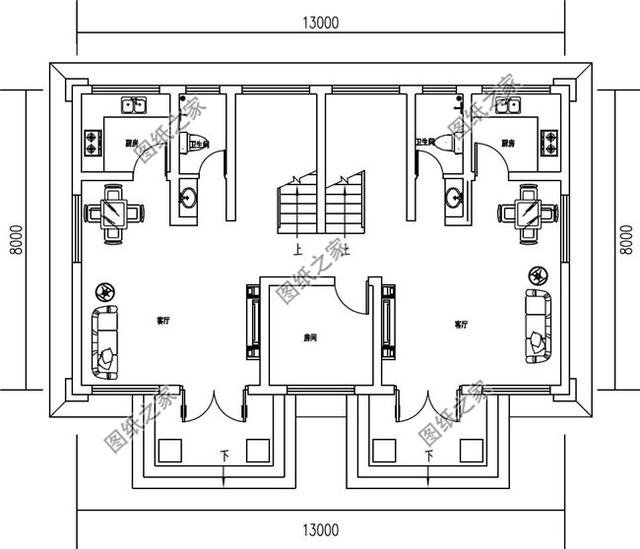 四間雙拼別墅圖，建一棟一家人互相幫襯，生活和和睦睦