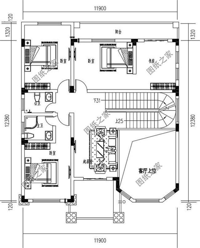 農村三層12米x12米戶型圖，戶型方正，農村自建房的不二選擇
