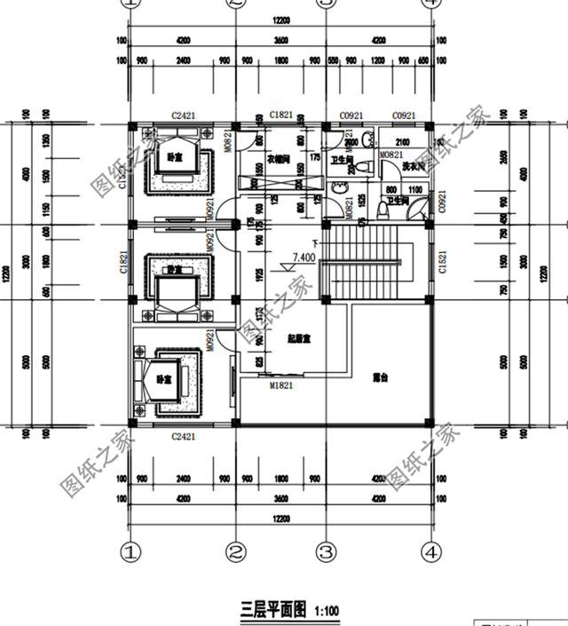 農村三層12米x12米戶型圖，戶型方正，農村自建房的不二選擇