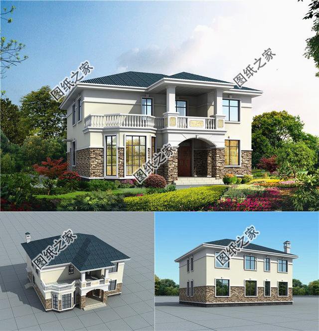 農村二層羅馬柱別墅外形圖，讓你的別墅漂亮大氣，透露著氣質