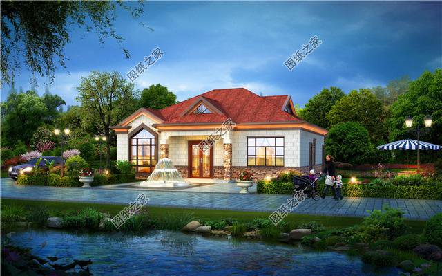 農村一層半小洋樓別墅設計圖，造型簡單大方，一層半也漂亮