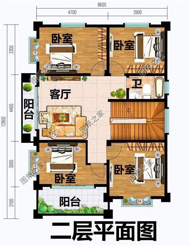 兩間三層戶型圖，就算面寬最窄，那也是全村最好的房子