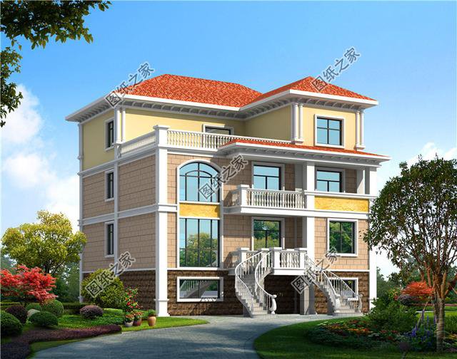 三層半農村別墅外觀圖，簡約大氣，功能豐富，這才是真正的別墅