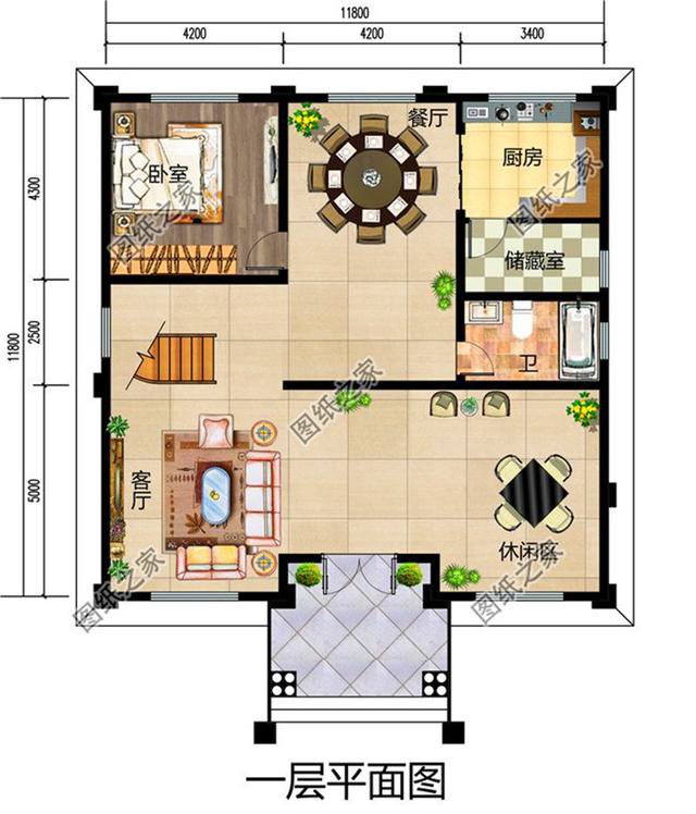 12x12米農村建房平面圖，戶型方正，住在里面那是非常的享受