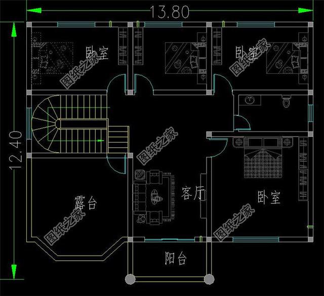 三款二層房屋平面圖，戶型方正，占地面積不大不小