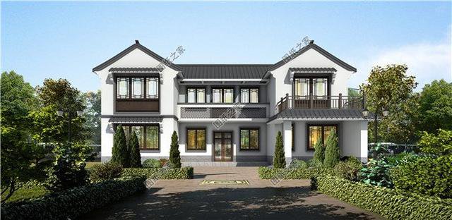 新式二層三合院效果圖以及戶型圖，風格大氣美觀，圖紙收藏不吃虧