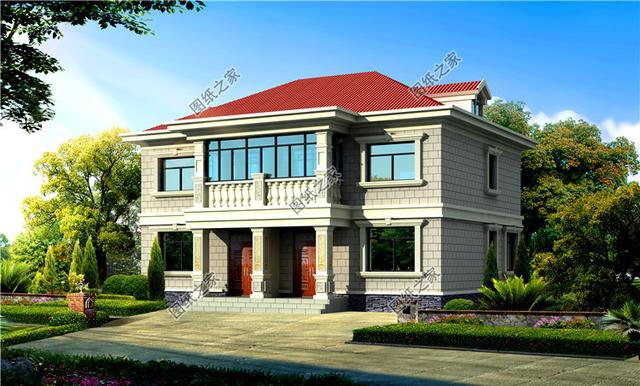 兄弟雙拼二層樓外觀圖，兄弟倆一塊建不偏不倚，最適合倆兄弟了