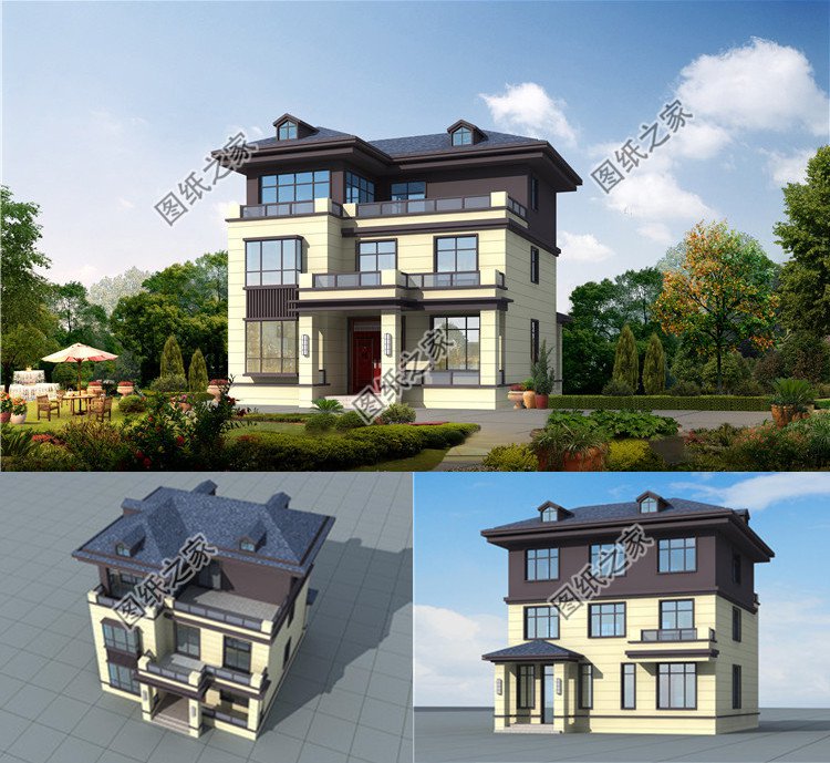 新中式三層樓房設(shè)計(jì)效果圖