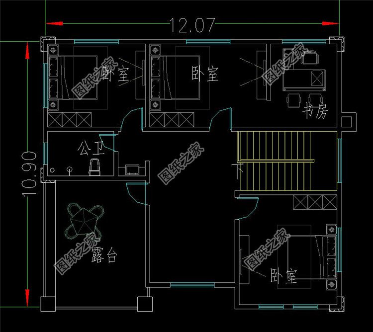 簡單完美的三層別墅設(shè)計(jì)三層平面圖