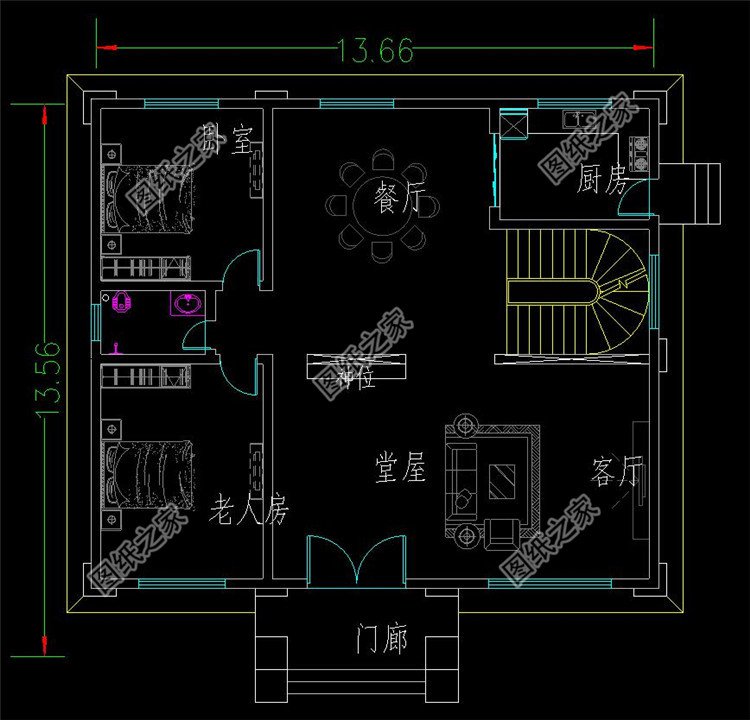 兩層半小洋樓房設計圖一層布局圖