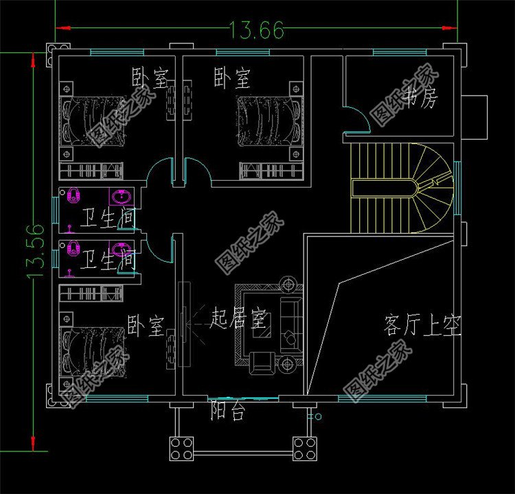 兩層半小洋樓房設計圖二層布局圖