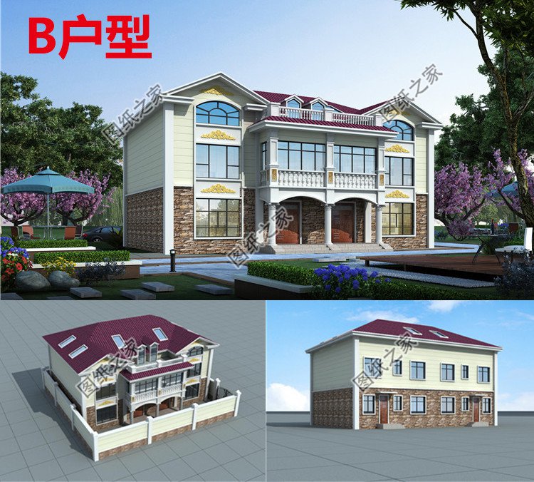 鄉(xiāng)村兄弟二層小戶型雙拼房屋別墅效果圖