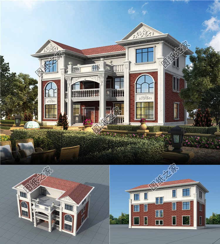 農村三層兄弟雙拼別墅設計圖效果圖