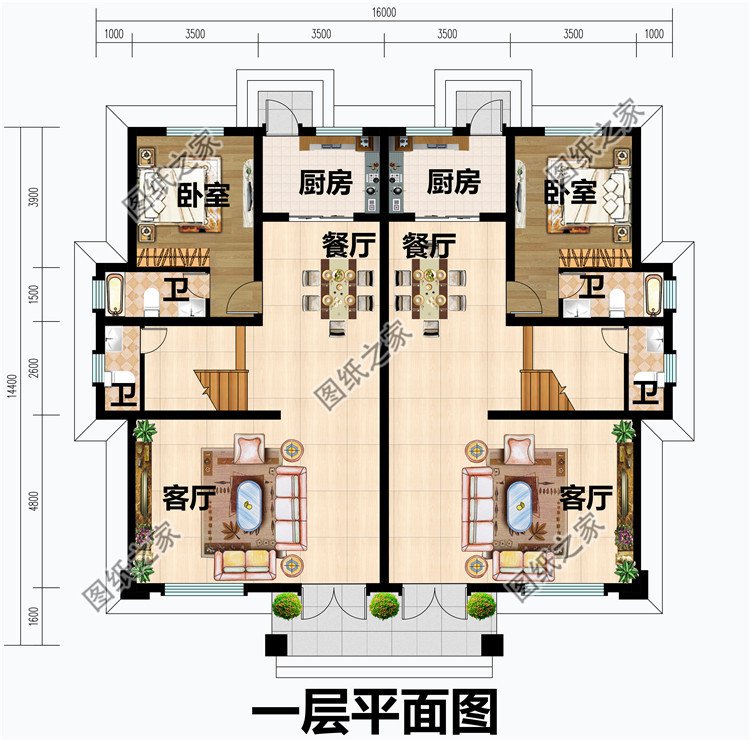 小面積雙拼別墅設(shè)計圖一層平面圖