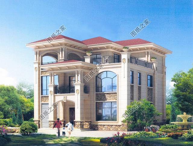 歐式風格三層小洋樓外觀圖，外觀很漂亮，符合農村住宅的設計