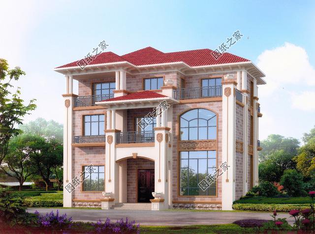 歐式風格三層小洋樓外觀圖，外觀很漂亮，符合農村住宅的設計