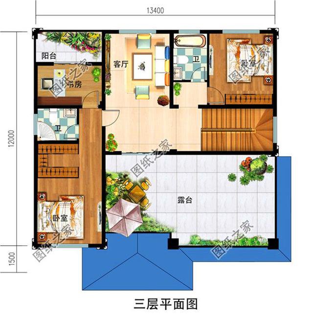 農村普通三層樓房平面圖，第一款帶車庫，第三款最實用