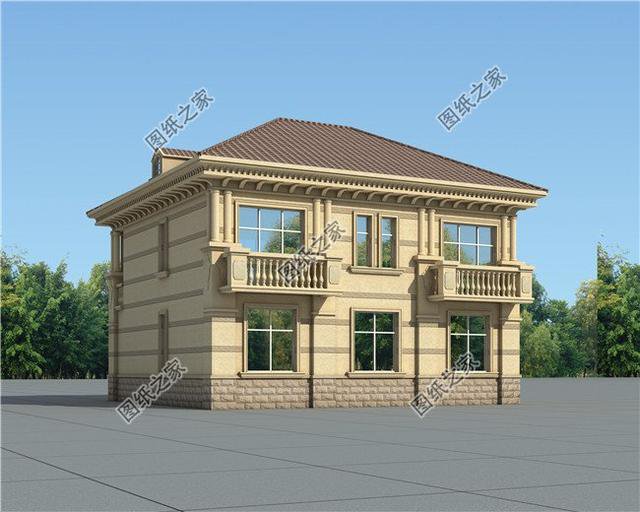 斜屋頂設計的農村二層樓圖，外觀造型時尚，給你父母和孩子安個家吧