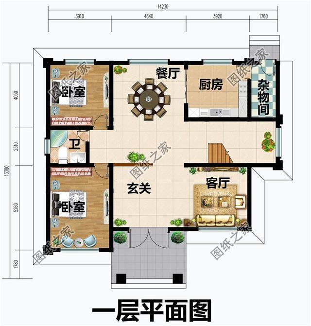 斜屋頂設計的農村二層樓圖，外觀造型時尚，給你父母和孩子安個家吧