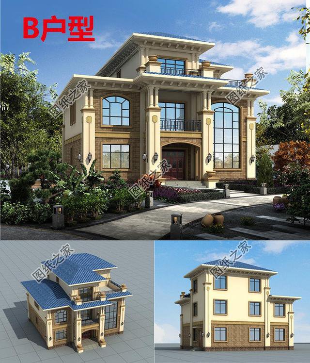 占地160平米自建房外觀圖，這樣的設計外觀戶型，又簡單又好看