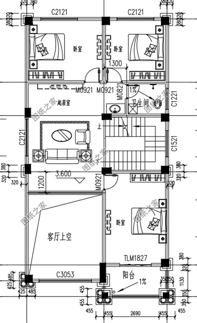 小開間大進深的農村別墅外觀圖，宅基地不規則的也可以這樣建