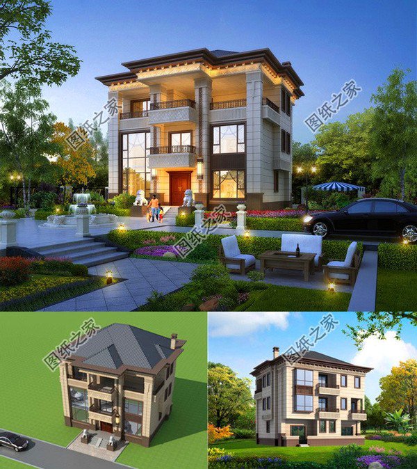 三套農村三層大別墅效果圖，高端大氣上檔次，不用百萬也可建