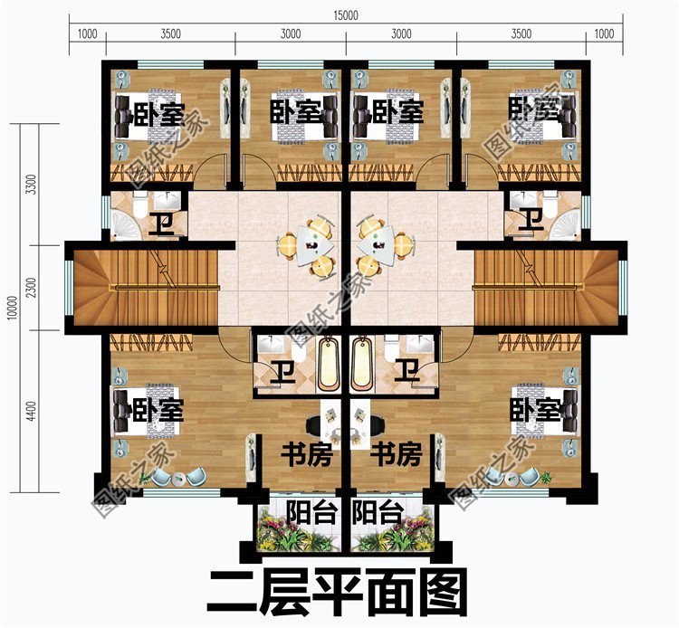 兩戶四間自建房設計圖，不怕家里面積小，雙拼別墅照樣建