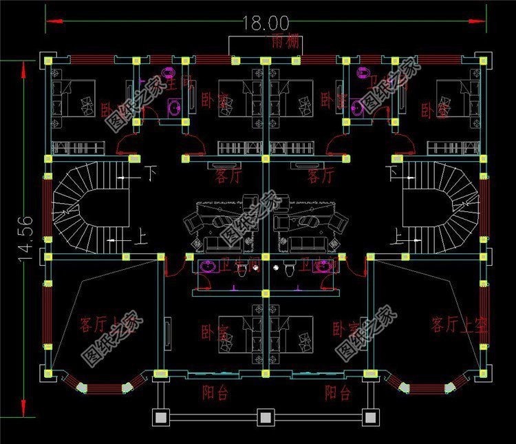 兩戶四間自建房設計圖，不怕家里面積小，雙拼別墅照樣建