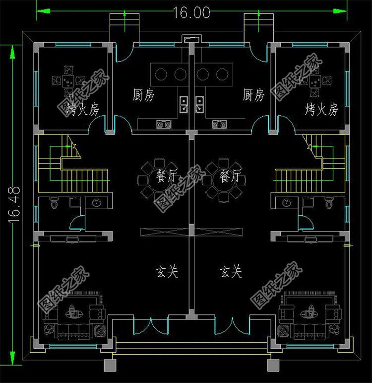 兩戶四間自建房設計圖，不怕家里面積小，雙拼別墅照樣建