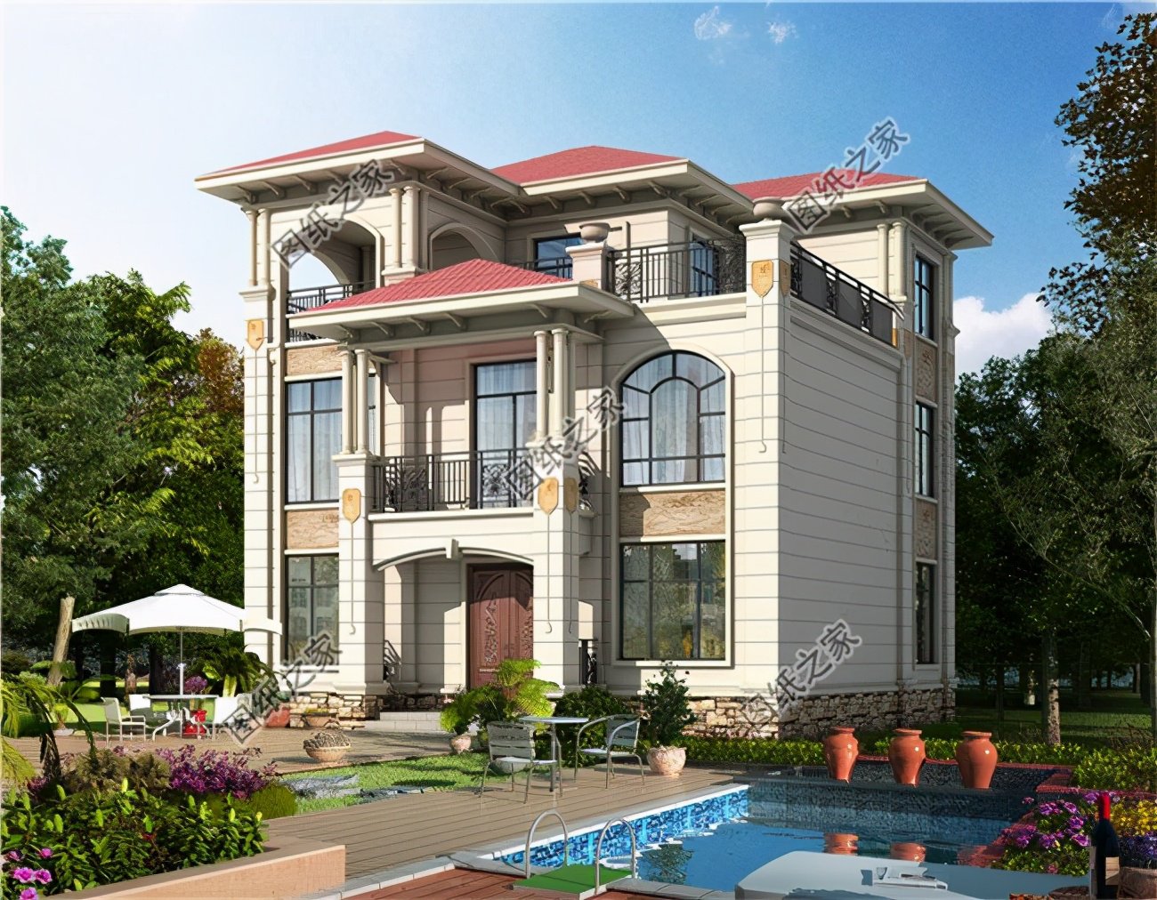 農村三層帶陽臺外觀圖，精致且大氣，回家享受慢生活吧！