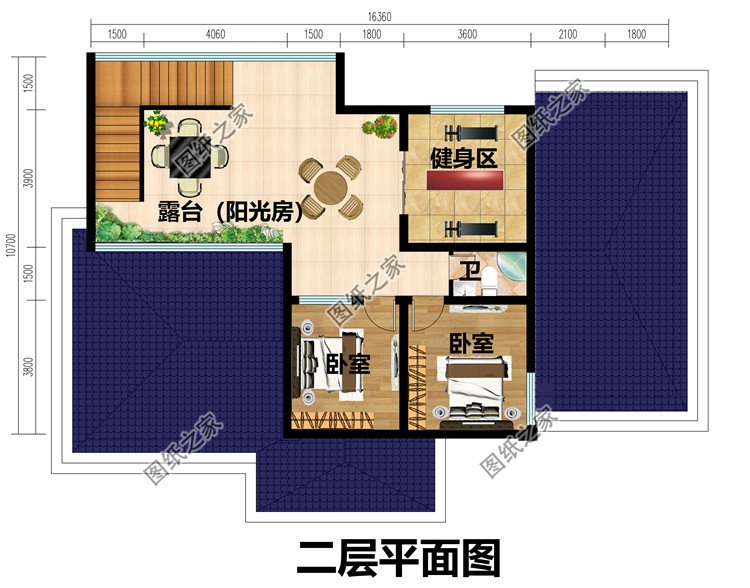 160平歐式二層別墅設計圖二層平面圖