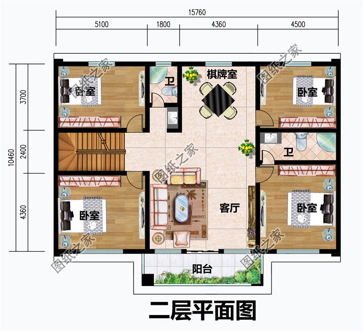 獨棟經濟型二層小別墅二層平面圖