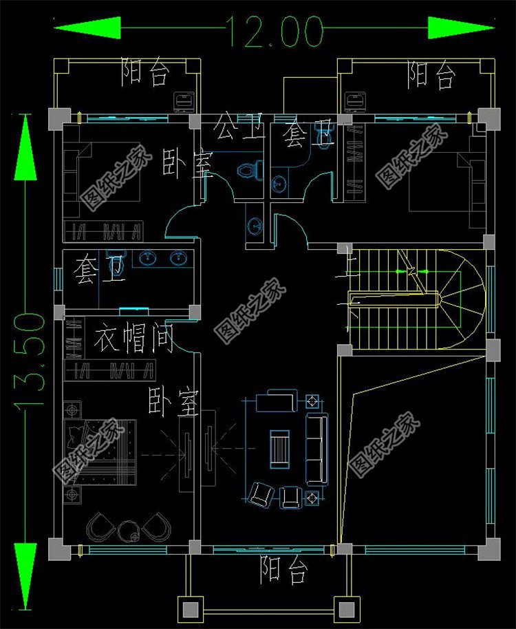 農村三層帶陽臺別墅設計圖，戶型通透采光好，不錯的建房選擇