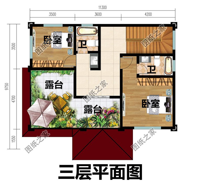 100平內的三層豪華歐式別墅房屋