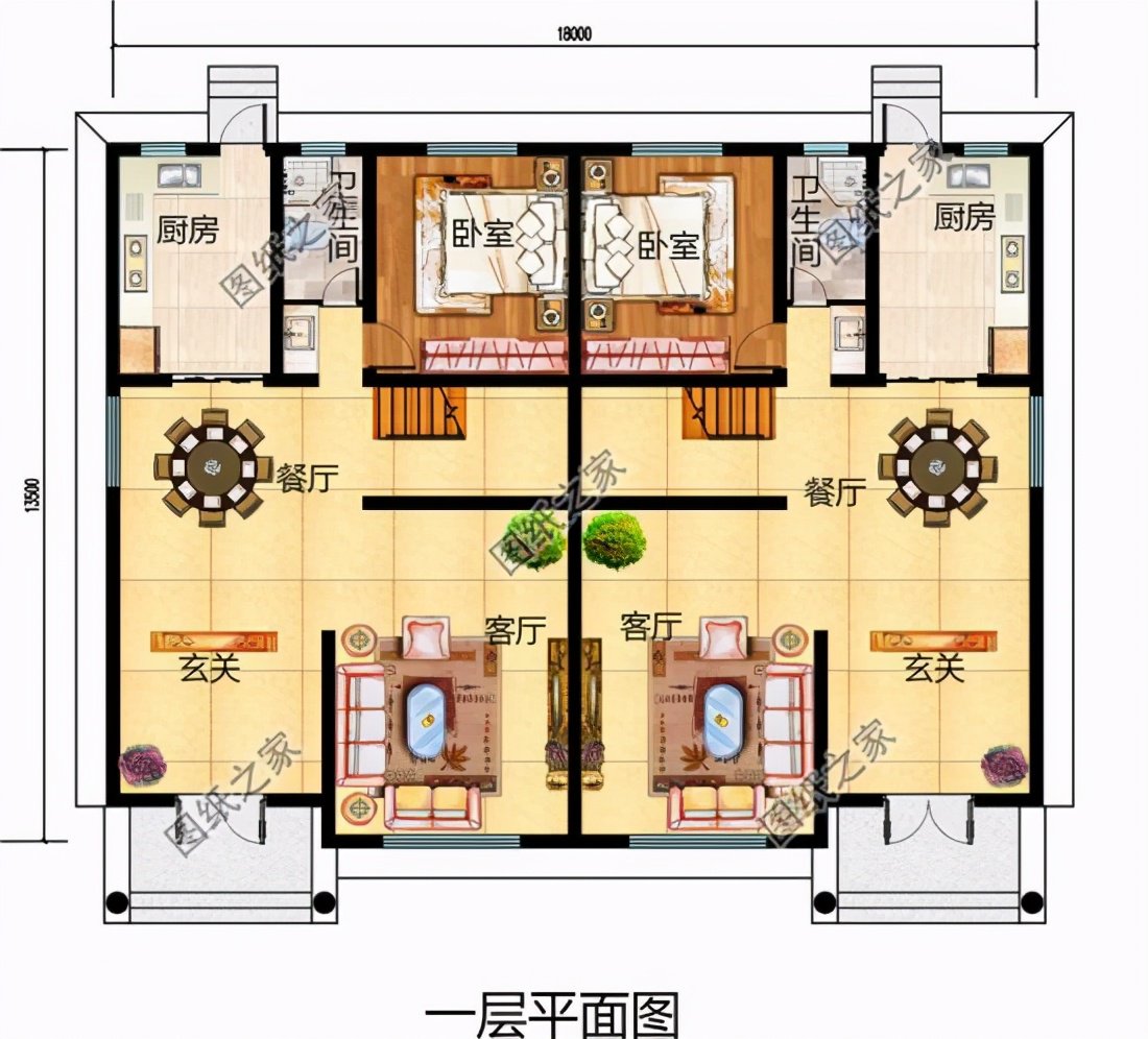農村兄弟雙拼自建房設計圖，城里有錢你都不到的好戶型