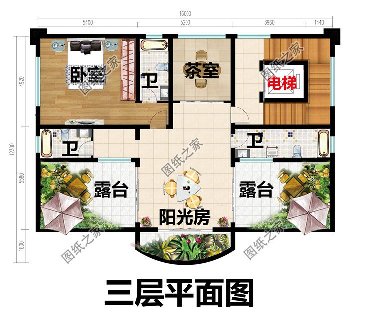 自建帶電梯的三層豪華別墅設計圖