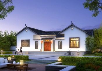 一層合院中式小別院設計圖，白墻灰瓦，愜意十足！