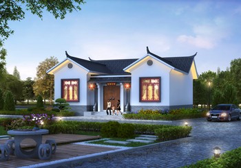 新農村中式一層三合院效果圖及全套設計圖，喜歡合院的有福了