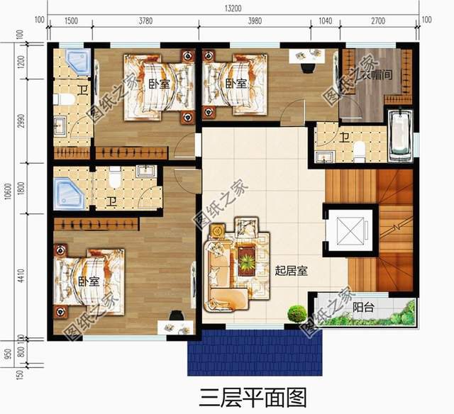 占地130平左右四層樓房設計圖，三代同堂都能住得過來
