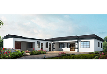 平屋頂七字形別墅誰家圖在，現代風L型外觀效果圖