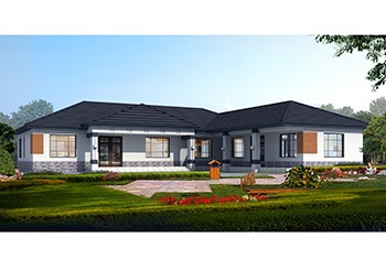 新中式L型一層別墅設(shè)計(jì)圖，大面積戶型設(shè)計(jì)