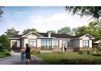 L合院型一層別墅自建房設計圖紙及效果圖