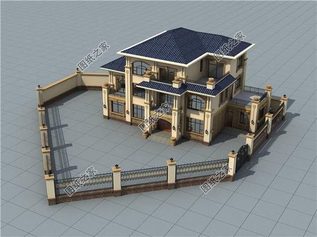 帶羅馬柱的三層別墅，文化深遠，大氣外觀